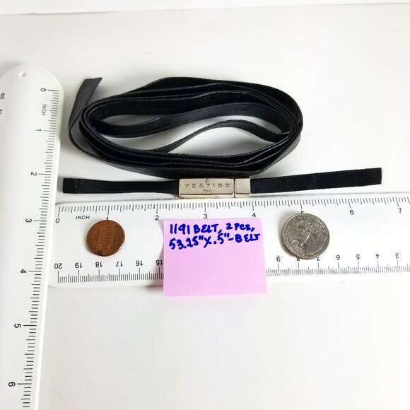 Vertigo Paris 2 pcs Accessories Set Skinny Black Vegan Leather Belt Logo Buckle - Picture 1 of 8